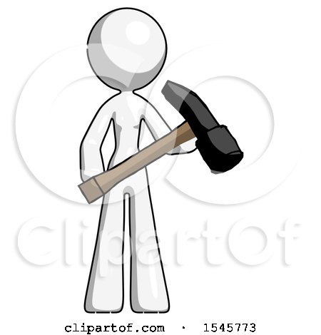 White Design Mascot Woman Holding Hammer Ready to Work by Leo Blanchette