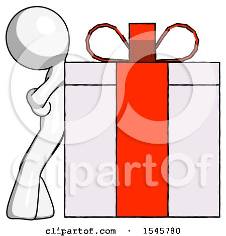 White Design Mascot Man Gift Concept - Leaning Against Large Present by Leo Blanchette