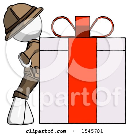 White Explorer Ranger Man Gift Concept - Leaning Against Large Present by Leo Blanchette