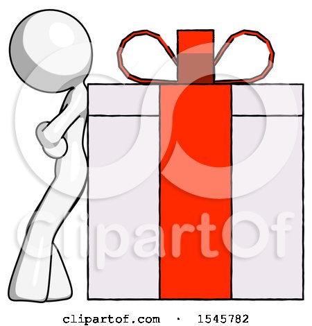 White Design Mascot Woman Gift Concept - Leaning Against Large Present by Leo Blanchette