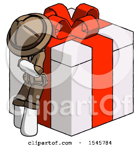 White Explorer Ranger Man Leaning on Gift with Red Bow Angle View by Leo Blanchette