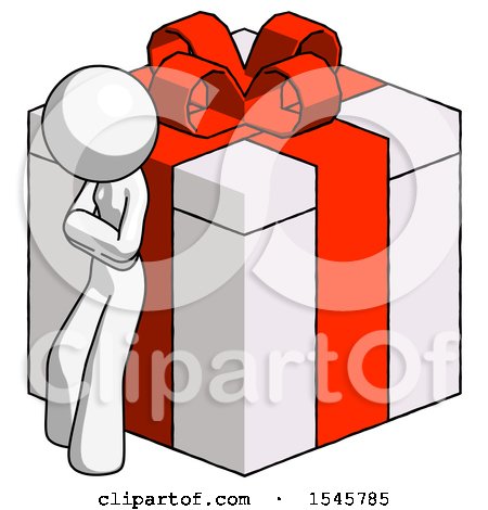 White Design Mascot Woman Leaning on Gift with Red Bow Angle View by Leo Blanchette