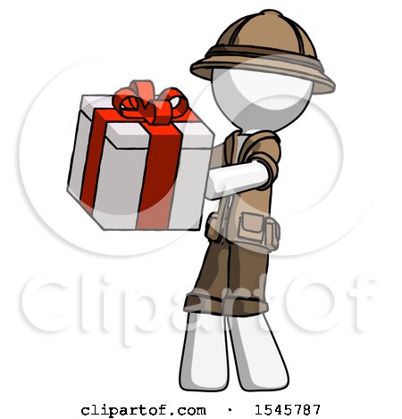 White Explorer Ranger Man Presenting a Present with Large Red Bow on It by Leo Blanchette