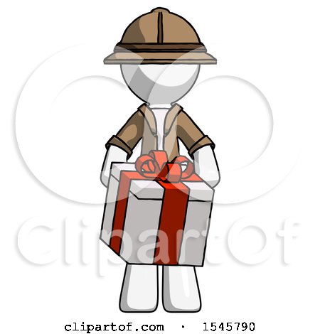 White Explorer Ranger Man Gifting Present with Large Bow Front View by Leo Blanchette