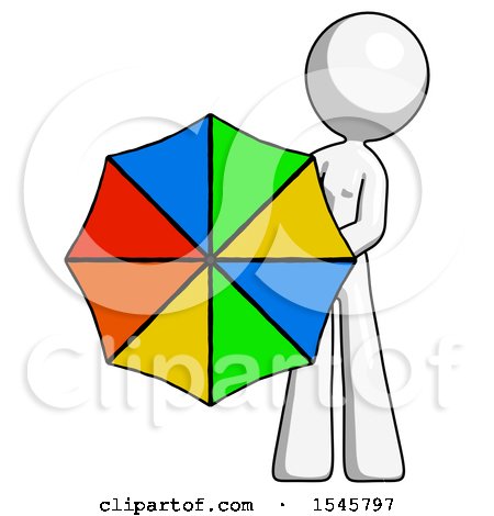 White Design Mascot Woman Holding Rainbow Umbrella out to Viewer by Leo Blanchette