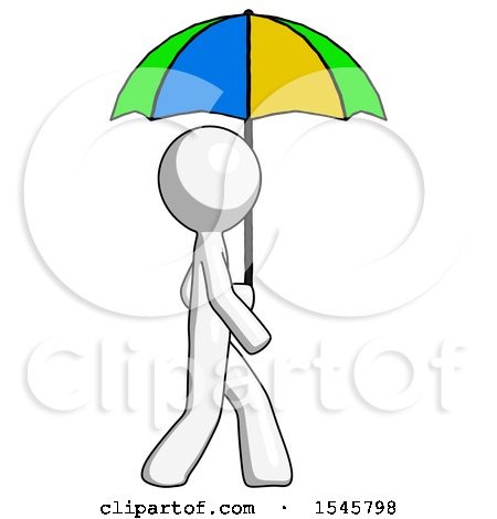 White Design Mascot Man Walking with Colored Umbrella by Leo Blanchette
