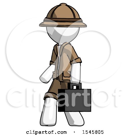 White Explorer Ranger Man Walking with Briefcase to the Left by Leo Blanchette