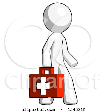 White Design Mascot Man Walking with Medical Aid Briefcase to Right by Leo Blanchette
