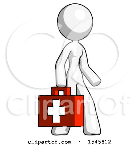 White Design Mascot Woman Walking with Medical Aid Briefcase to Right by Leo Blanchette