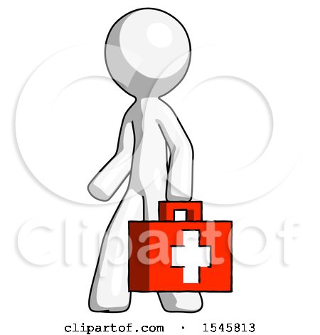 White Design Mascot Man Walking with Medical Aid Briefcase to Left by Leo Blanchette