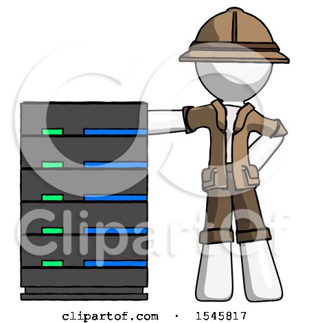 White Explorer Ranger Man with Server Rack Leaning Confidently Against It by Leo Blanchette