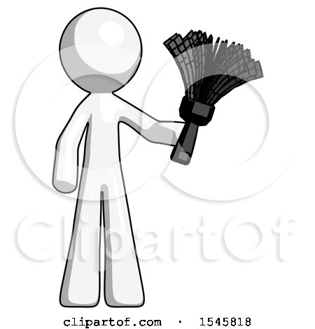 White Design Mascot Man Holding Feather Duster Facing Forward by Leo Blanchette