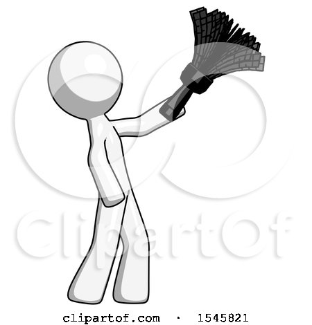 White Design Mascot Man Dusting with Feather Duster Upwards by Leo Blanchette