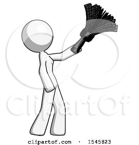 White Design Mascot Woman Dusting with Feather Duster Upwards by Leo Blanchette