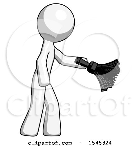 White Design Mascot Man Dusting with Feather Duster Downwards by Leo Blanchette