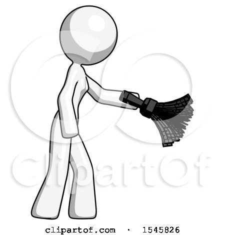 White Design Mascot Woman Dusting with Feather Duster Downwards by Leo Blanchette