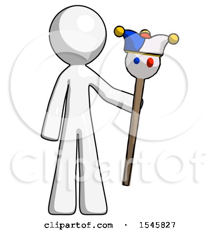 White Design Mascot Man Holding Jester Staff by Leo Blanchette