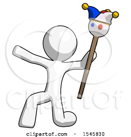 White Design Mascot Man Holding Jester Staff Posing Charismatically by Leo Blanchette