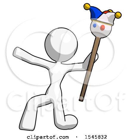 White Design Mascot Woman Holding Jester Staff Posing Charismatically by Leo Blanchette