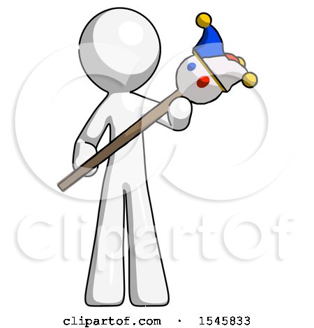 White Design Mascot Man Holding Jester Diagonally by Leo Blanchette