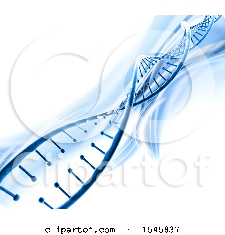 Clipart of a 3d Blue Dna Strand and Waves on White - Royalty Free Illustration by KJ Pargeter