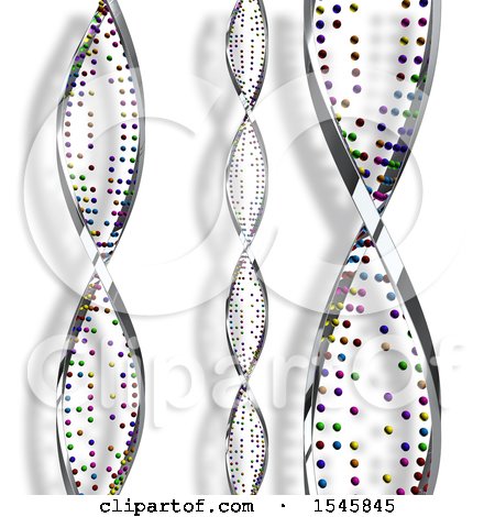 Clipart of 3d Silver and Colorful Dna Strands, on a Shaded Background - Royalty Free Illustration by KJ Pargeter