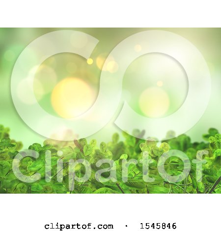 Clipart of a 3d Background of Clovers on Green - Royalty Free Illustration by KJ Pargeter