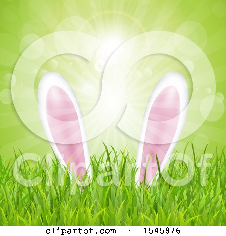 Clipart of a Easter Bunny Ears in Grass - Royalty Free Vector Illustration by KJ Pargeter