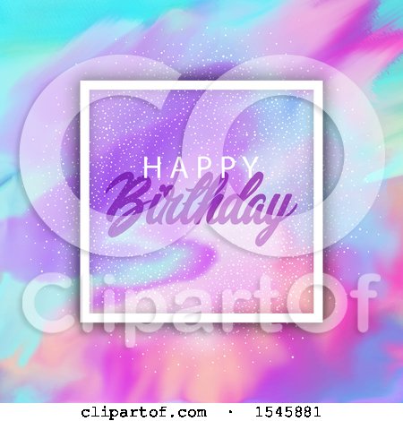 Clipart of a Happy Birthday Greeting in a Frame over Watercolor - Royalty Free Vector Illustration by KJ Pargeter