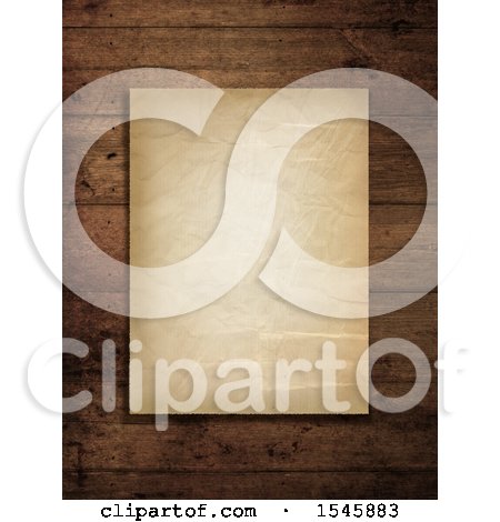Clipart of a Crinkled Aged Paper on Wood - Royalty Free Illustration by KJ Pargeter