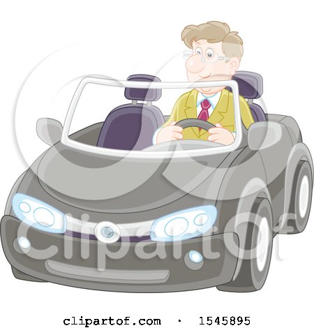 Clipart of a Happy Caucasian Man Driving a Convertible Car - Royalty Free Vector Illustration by Alex Bannykh