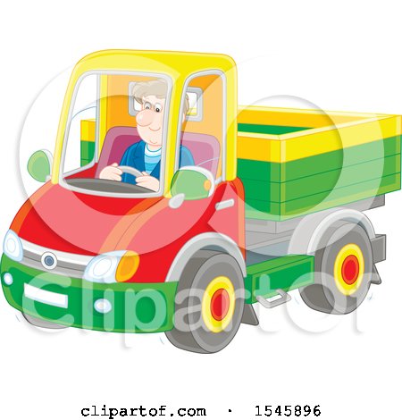 Clipart of a Caucasian Man Driving a Pickup Truck - Royalty Free Vector Illustration by Alex Bannykh