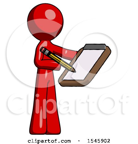 Red Design Mascot Man Using Clipboard and Pencil by Leo Blanchette