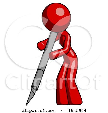 Red Design Mascot Woman Cutting with Large Scalpel by Leo Blanchette