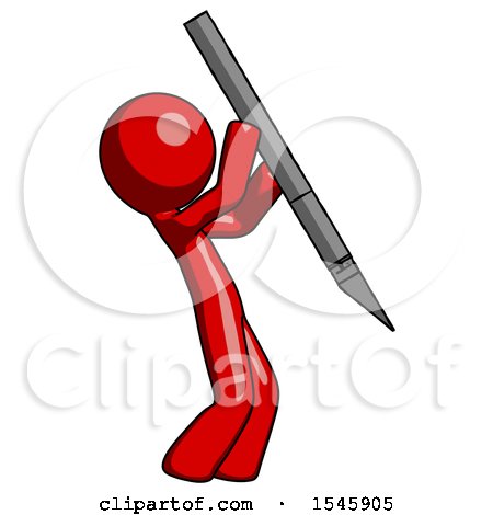 Red Design Mascot Man Stabbing or Cutting with Scalpel by Leo Blanchette