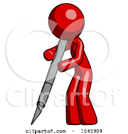 Red Design Mascot Man Cutting with Large Scalpel by Leo Blanchette