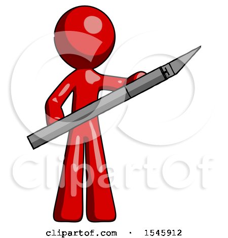 Red Design Mascot Man Holding Large Scalpel by Leo Blanchette