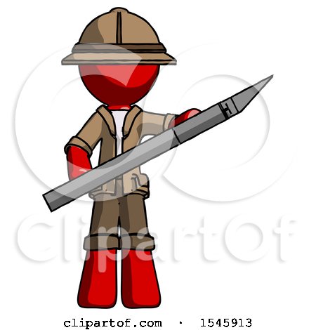 Red Explorer Ranger Man Holding Large Scalpel by Leo Blanchette