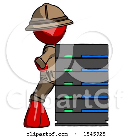Red Explorer Ranger Man Resting Against Server Rack by Leo Blanchette