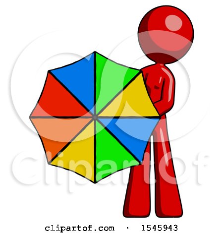 Red Design Mascot Woman Holding Rainbow Umbrella out to Viewer by Leo Blanchette