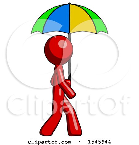 Red Design Mascot Man Walking with Colored Umbrella by Leo Blanchette
