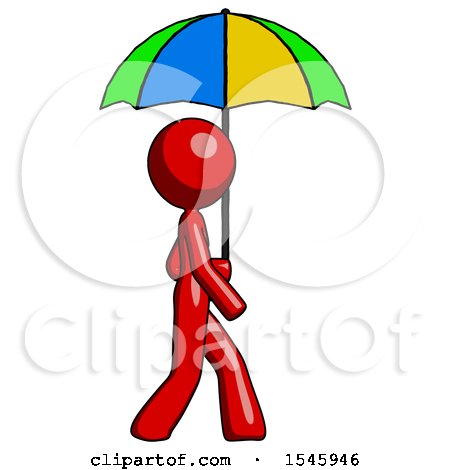 Red Design Mascot Woman Walking with Colored Umbrella by Leo Blanchette