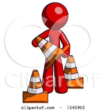Red Design Mascot Man Holding a Traffic Cone by Leo Blanchette
