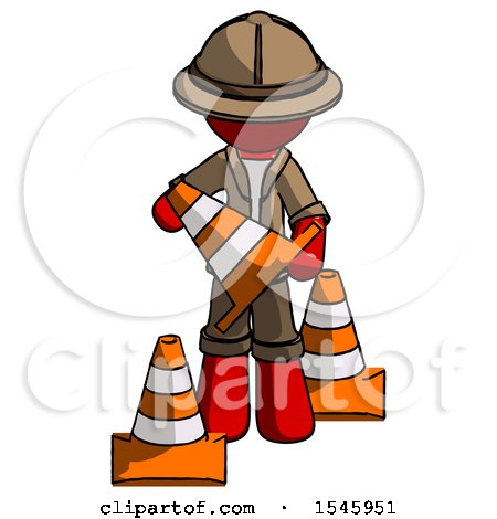 Red Explorer Ranger Man Holding a Traffic Cone by Leo Blanchette
