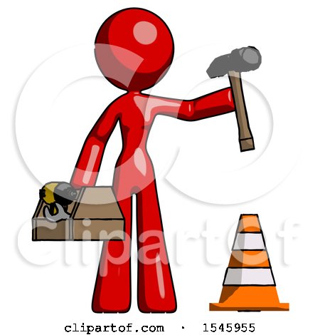 Red Design Mascot Woman Under Construction Concept, Traffic Cone and Tools by Leo Blanchette