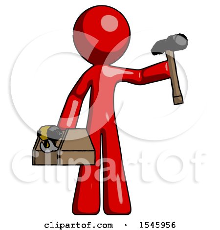 Red Design Mascot Man Holding Tools and Toolchest Ready to Work by Leo Blanchette
