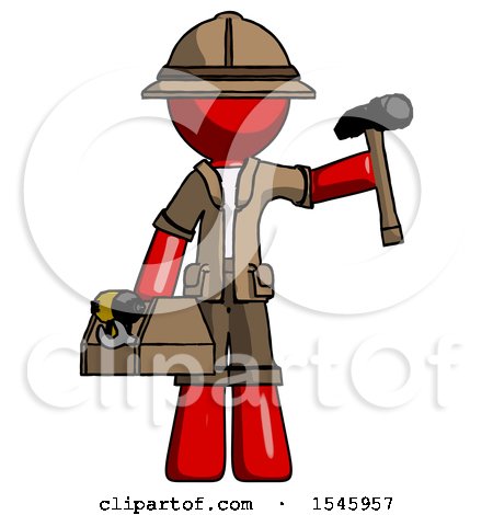 Red Explorer Ranger Man Holding Tools and Toolchest Ready to Work by Leo Blanchette