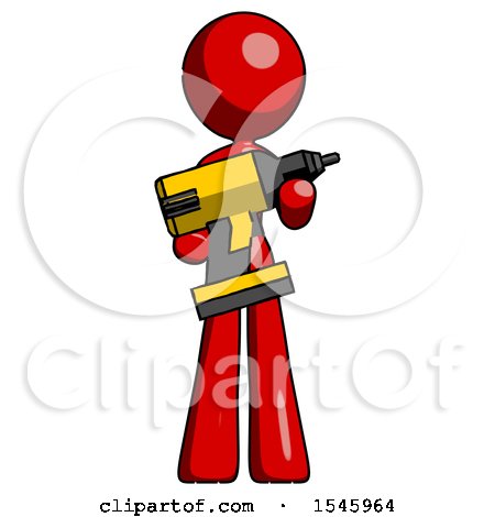 Red Design Mascot Woman Holding Large Drill by Leo Blanchette