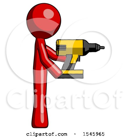 Red Design Mascot Man Using Drill Drilling Something on Right Side by Leo Blanchette