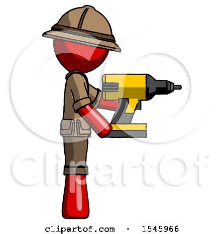 Red Explorer Ranger Man Using Drill Drilling Something on Right Side by Leo Blanchette